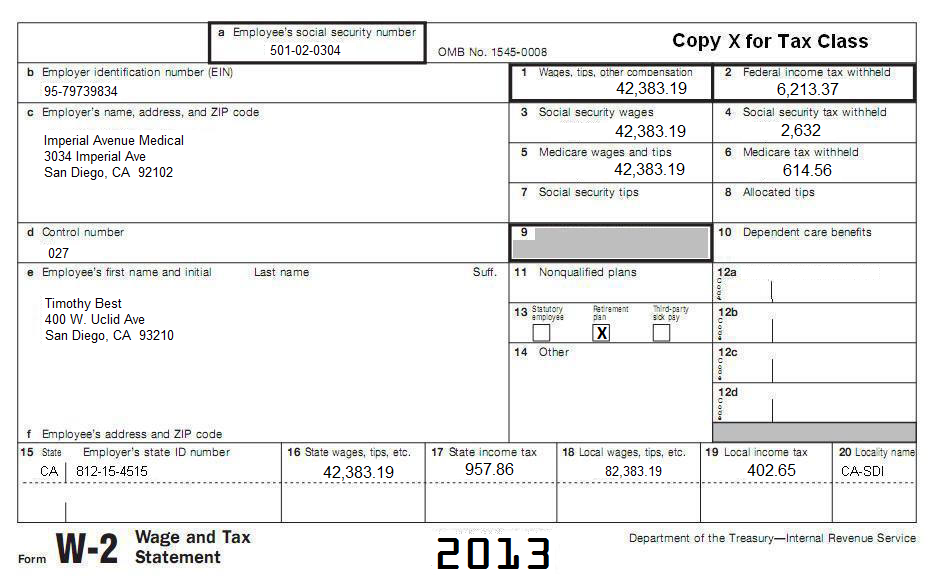 w-2 copy for Timothy Best for practice tax return preparation