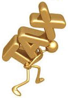 gold color human figure carrying big "TAX" letters on back.